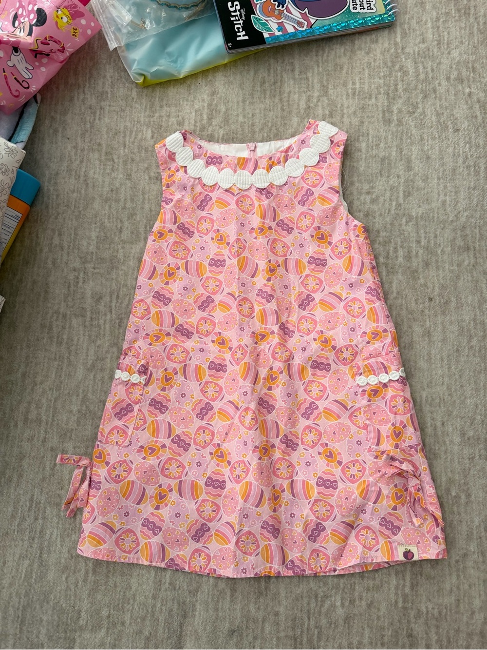 cheeky plum Pink Floral & Heart Sleeveless A-Line Dress with White Scallop Trim